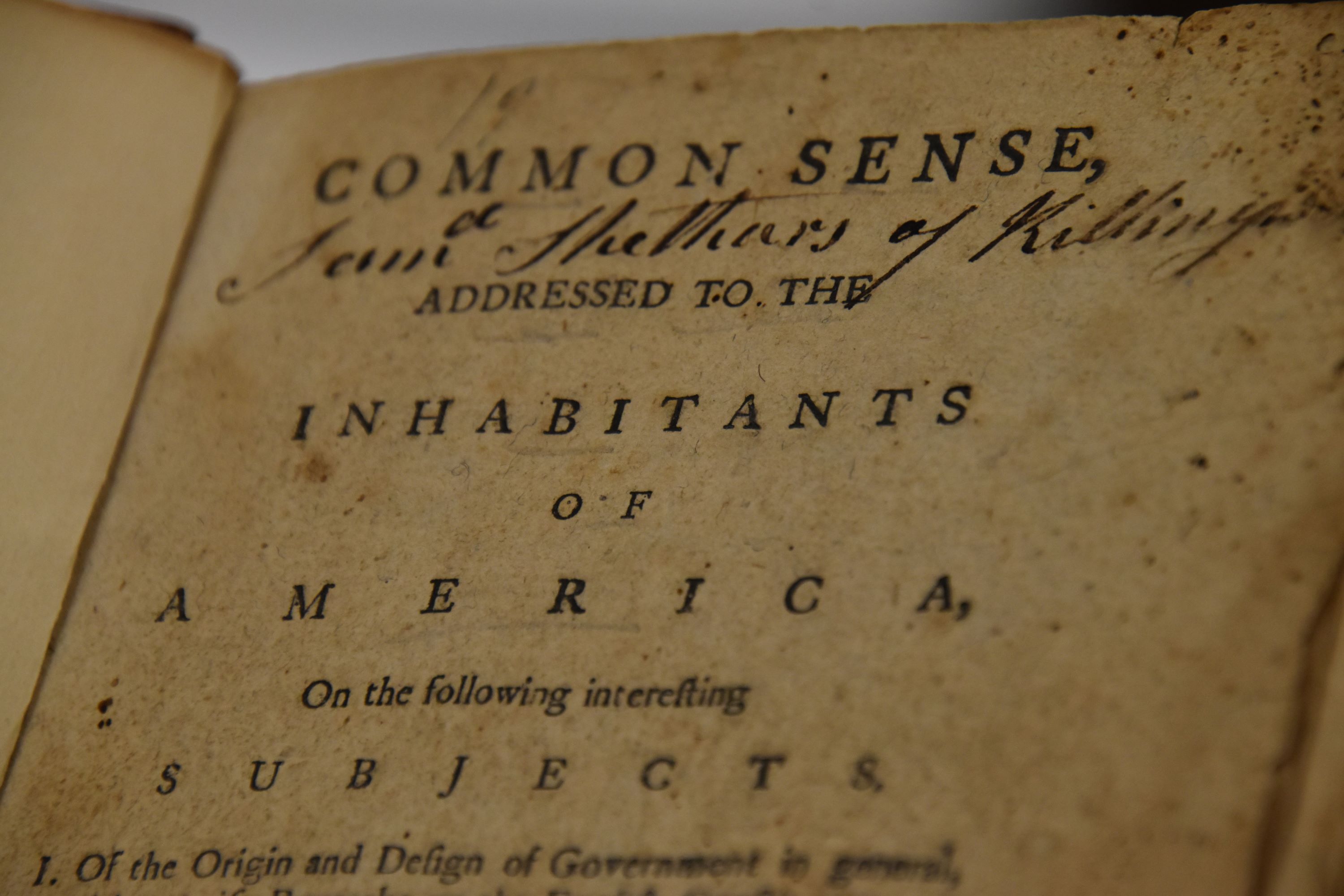 Front page of Common Sense by Thomas Paine