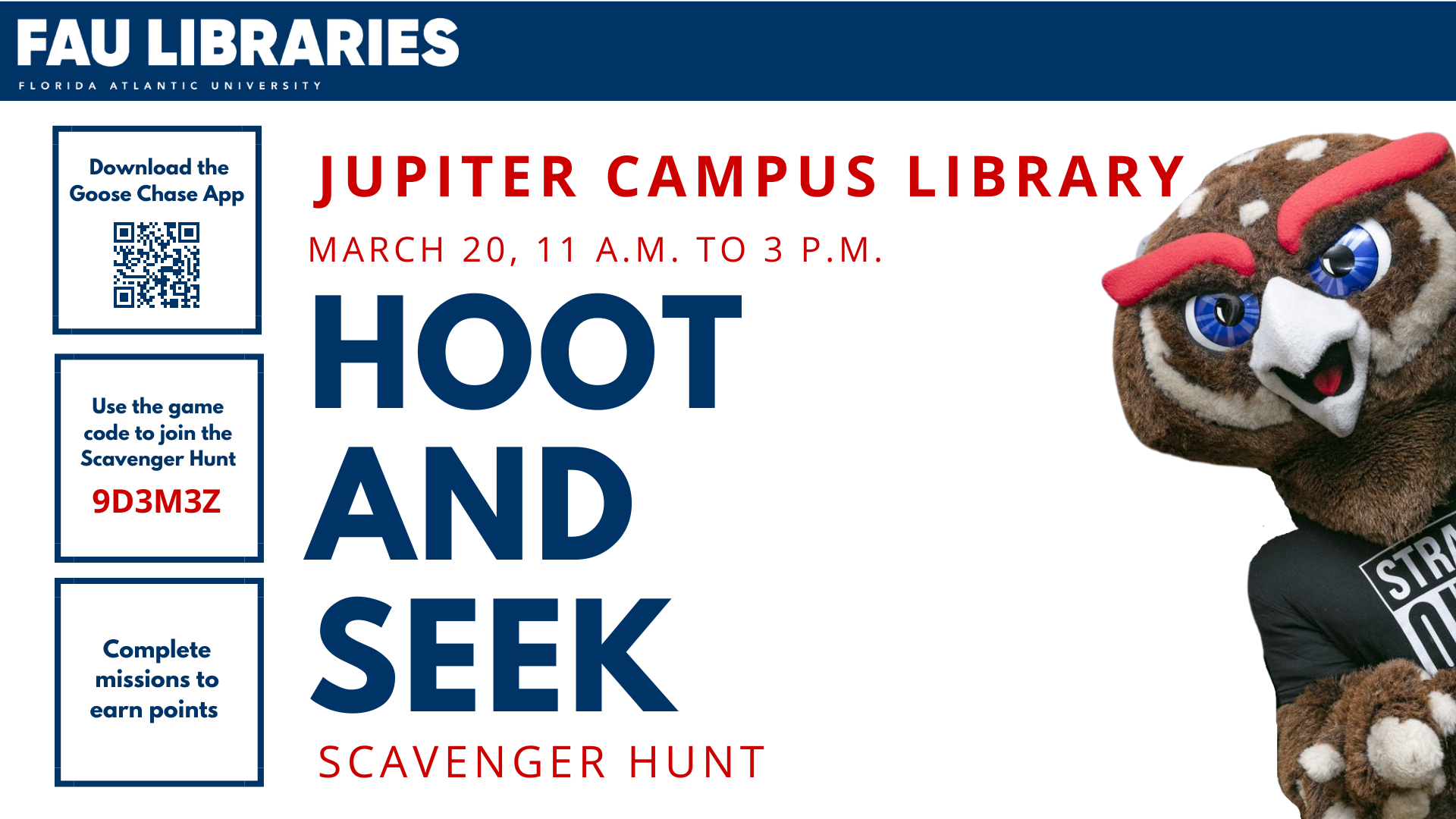 Hoot and Seek Scavenger Hunt in Jupiter Campus Library