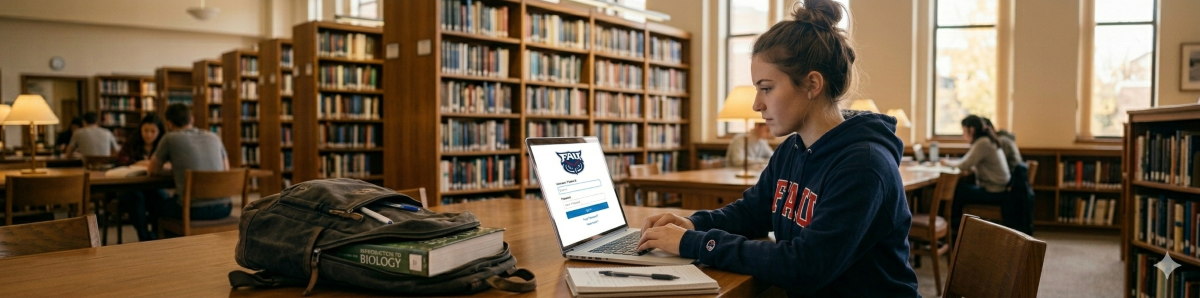 Decorative image of a student sitting at a Library