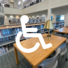 Accessibility symbol over a photograph of Jupiter Library