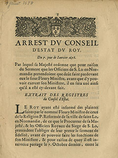 Digital scan of the material, titled: Arrest DV Conseil D'estat dv Roy 1678 