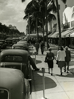 Photograph of people walking down a street, from the Bettmann Collection