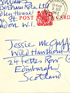 Digital scan of a postcard with writing from the collection